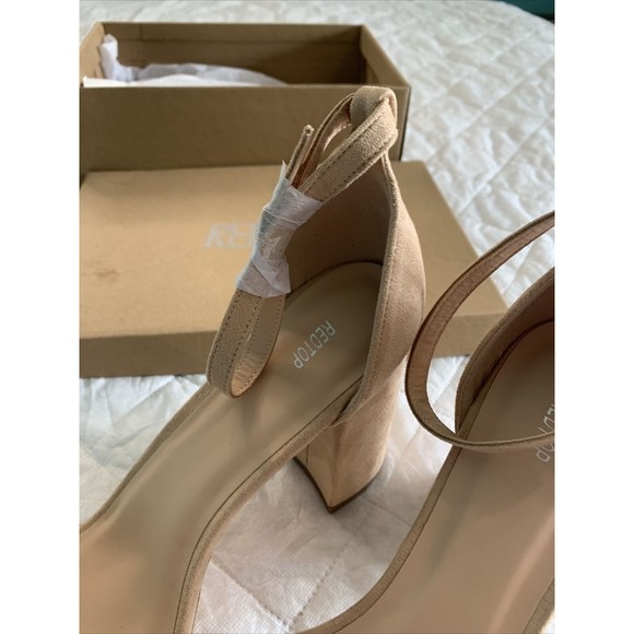 REDTOP Women's Open Toe Chunky 3.9 IN Heel Sandals Ankle Strap Nude Color SZ10😀 - Picture 6 of 16